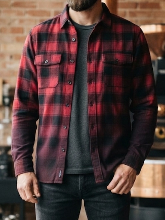 Blue Crown Tops - Red and Black Ombré Flannel from Blue Crown